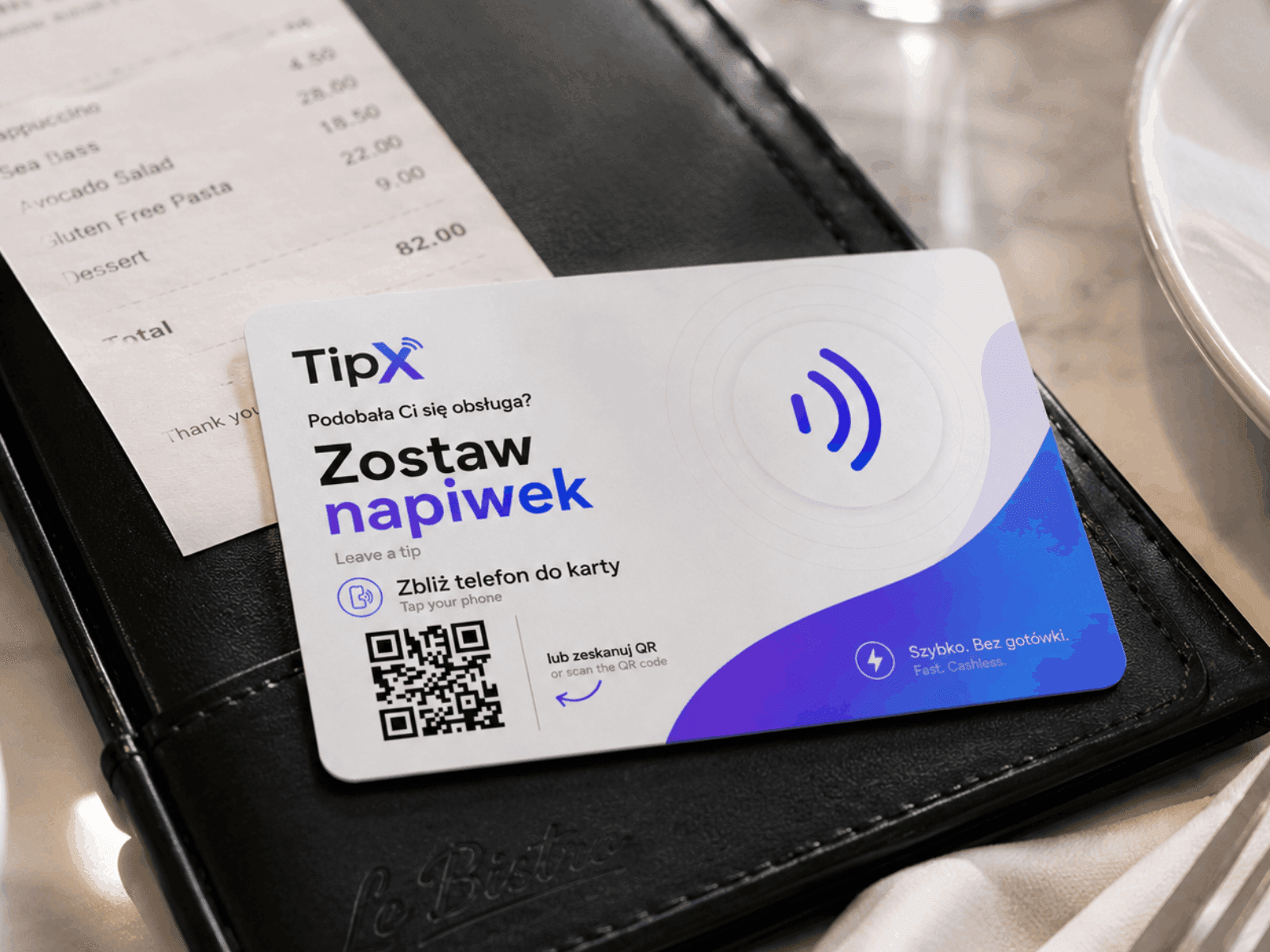 Karta NFC TipX w okladce rachunku