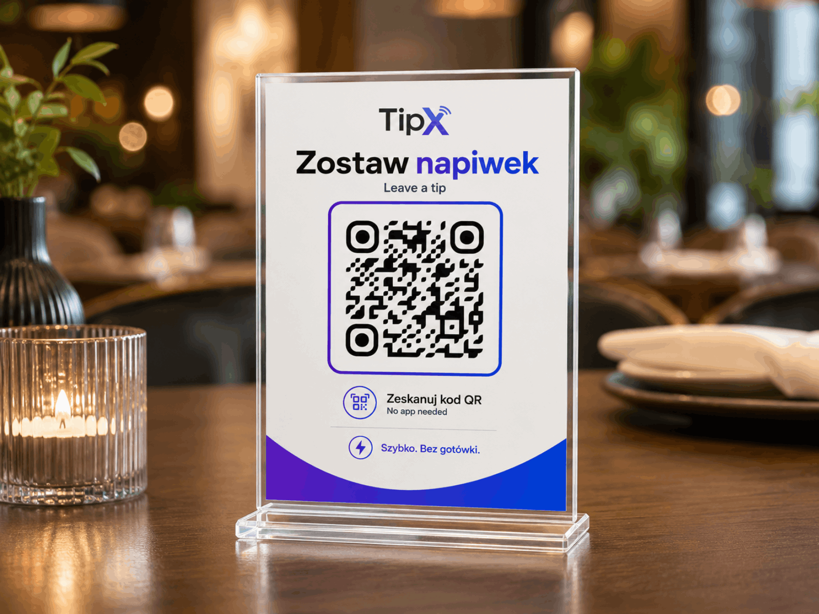 Stojak QR A5 TipX na stoliku w lokalu